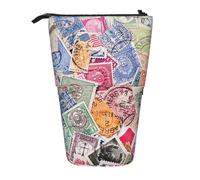 Tcoay Old Postage Stamps Various Countries,Standing Pencil Holder Stationery Bag Pencil Pouch Organizer Telescopic Pencil Case