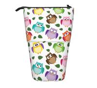 Tcoay Owl Pattern with Leaves Closed Crossed Eyes Funny Humor Comic Artistic,Standing Pencil Holder Stationery Bag Pencil Pouch Organizer Telescopic Pencil Case