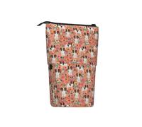 Tcoay Papillons Floral Peach Cute Pet Dogs Best Papillon Toy Spaniel Dog,Standing Pencil Holder Stationery Bag Pencil Pouch Organizer Telescopic Pencil Case