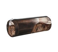Tcoay Pencil Case Leather Cosmetic Pouch Bag Portable Pencil Pouch with Silver Zipper,American West Rodeo Cowboy Straw Hat Traditional Western Ranching Rope Old Wood Ranch Barn