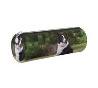Tcoay Pencil Case Leather Cosmetic Pouch Bag Portable Pencil Pouch with Silver Zipper,Bad Dog Border Collie