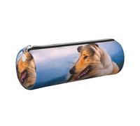Tcoay Pencil Case Leather Cosmetic Pouch Bag Portable Pencil Pouch with Silver Zipper,Beautiful Rough Collie