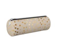 Tcoay Pencil Case Leather Cosmetic Pouch Bag Portable Pencil Pouch with Silver Zipper,Beige and Gold Glitter Polka Dot