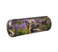 Tcoay Pencil Case Leather Cosmetic Pouch Bag Portable Pencil Pouch with Silver Zipper,Belgian Malinois Pets Dogs Belgian Malinois