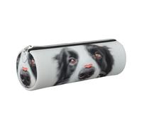 Tcoay Pencil Case Leather Cosmetic Pouch Bag Portable Pencil Pouch with Silver Zipper,Border Collie Dog Heart Pattern
