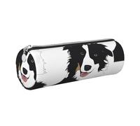 Tcoay Pencil Case Leather Cosmetic Pouch Bag Portable Pencil Pouch with Silver Zipper,Border Collie Dog