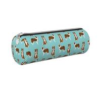 Tcoay Pencil Case Leather Cosmetic Pouch Bag Portable Pencil Pouch with Silver Zipper,Border Collie Red Coat Dog Pet