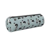 Tcoay Pencil Case Leather Cosmetic Pouch Bag Portable Pencil Pouch with Silver Zipper,Border Collie Pet Dog Breed Nursery