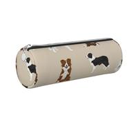 Tcoay Pencil Case Leather Cosmetic Pouch Bag Portable Pencil Pouch with Silver Zipper,Border Collie Mixed Basic Dog Breed Border