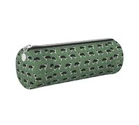 Tcoay Pencil Case Leather Cosmetic Pouch Bag Portable Pencil Pouch with Silver Zipper,Border Collies Green Border Collie Collies