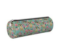 Tcoay Pencil Case Leather Cosmetic Pouch Bag Portable Pencil Pouch with Silver Zipper,Border Terrier Florals Dog Breed