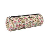 Tcoay Pencil Case Leather Cosmetic Pouch Bag Portable Pencil Pouch with Silver Zipper,Border Terrier Florals Dog Breed Cream