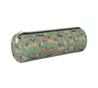 Tcoay Pencil Case Leather Cosmetic Pouch Bag Portable Pencil Pouch with Silver Zipper,Border Terrier Florals Dog Breed