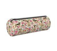 Tcoay Pencil Case Leather Cosmetic Pouch Bag Portable Pencil Pouch with Silver Zipper,Border Terrier Florals Cream