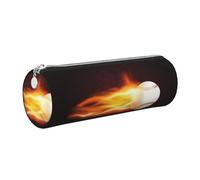 Tcoay Pencil Case Leather Cosmetic Pouch Bag Portable Pencil Pouch with Silver Zipper,Burning Baseball Fire Flame Pattern