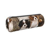 Tcoay Pencil Case Leather Cosmetic Pouch Bag Portable Pencil Pouch with Silver Zipper,Cavalier King Charles Spaniel Small Puppies