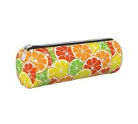 Tcoay Pencil Case Leather Cosmetic Pouch Bag Portable Pencil Pouch with Silver Zipper,Citrus Fruits