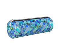 Tcoay Pencil Case Leather Cosmetic Pouch Bag Portable Pencil Pouch with Silver Zipper,Cobalt Blue and Aqua Decorative Moroccan