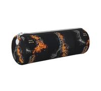 Tcoay Pencil Case Leather Cosmetic Pouch Bag Portable Pencil Pouch with Silver Zipper,Cold Acoustic Guitar On Fire