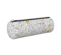 Tcoay Pencil Case Leather Cosmetic Pouch Bag Portable Pencil Pouch with Silver Zipper,Colorful Math Doodles On Grid