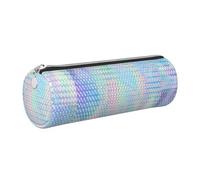 Tcoay Pencil Case Leather Cosmetic Pouch Bag Portable Pencil Pouch with Silver Zipper,Colourful Rainbow Colour Hologram Holographic