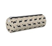 Tcoay Pencil Case Leather Cosmetic Pouch Bag Portable Pencil Pouch with Silver Zipper,Cute Border Collies