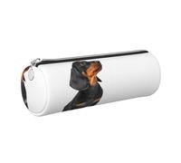 Tcoay Pencil Case Leather Cosmetic Pouch Bag Portable Pencil Pouch with Silver Zipper,Cute Dachshund Puppy Sits