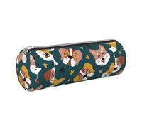 Tcoay Pencil Case Leather Cosmetic Pouch Bag Portable Pencil Pouch with Silver Zipper,Cute Dogs Bones Puppy Paws Colorful Love Hearts