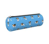 Tcoay Pencil Case Leather Cosmetic Pouch Bag Portable Pencil Pouch with Silver Zipper,Cute Jack Russell Terrier Dogs with Bones Pattern