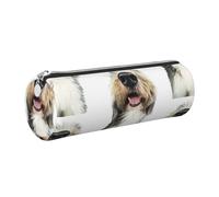 Tcoay Pencil Case Leather Cosmetic Pouch Bag Portable Pencil Pouch with Silver Zipper,Dog Bearded Collie Funny Nose