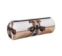 Tcoay Pencil Case Leather Cosmetic Pouch Bag Portable Pencil Pouch with Silver Zipper,Dogs Jack Russell Terrier Animals