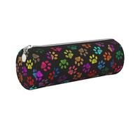 Tcoay Pencil Case Leather Cosmetic Pouch Bag Portable Pencil Pouch with Silver Zipper,Doodle Paw Print Cat Dog Black