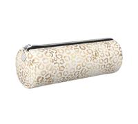 Tcoay Pencil Case Leather Cosmetic Pouch Bag Portable Pencil Pouch with Silver Zipper,Elegant Gold White Leopard Cheetah