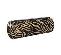 Tcoay Pencil Case Leather Cosmetic Pouch Bag Portable Pencil Pouch with Silver Zipper,Elegant Metallic Gold Zebra Black Animal Print