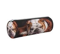 Tcoay Pencil Case Leather Cosmetic Pouch Bag Portable Pencil Pouch with Silver Zipper,English Bulldogs Muzzle Pets Sleeping Dogs