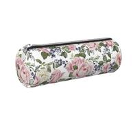 Tcoay Pencil Case Leather Cosmetic Pouch Bag Portable Pencil Pouch with Silver Zipper,Flourishing Pink Rose