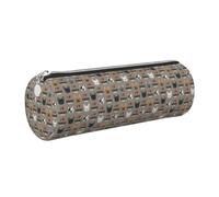 Tcoay Pencil Case Leather Cosmetic Pouch Bag Portable Pencil Pouch with Silver Zipper,Frenchie Dog I Love French Bulldogs Frenchie Face Medium Brown