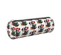 Tcoay Pencil Case Leather Cosmetic Pouch Bag Portable Pencil Pouch with Silver Zipper,Funny Puppy
