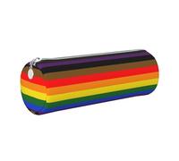 Tcoay Pencil Case Leather Cosmetic Pouch Bag Portable Pencil Pouch with Silver Zipper,Gay Pride Rainbow LGBT Flag