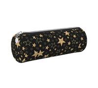 Tcoay Pencil Case Leather Cosmetic Pouch Bag Portable Pencil Pouch with Silver Zipper,Gold Stars On Black Background