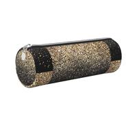 Tcoay Pencil Case Leather Cosmetic Pouch Bag Portable Pencil Pouch with Silver Zipper,Golden Glitter Black Gold Dots