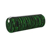 Tcoay Pencil Case Leather Cosmetic Pouch Bag Portable Pencil Pouch with Silver Zipper,Green Matrix