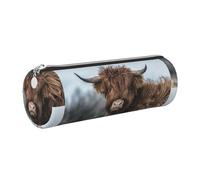 Tcoay Pencil Case Leather Cosmetic Pouch Bag Portable Pencil Pouch with Silver Zipper,Highland Cow Scottish Wildlife