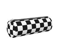 Tcoay Pencil Case Leather Cosmetic Pouch Bag Portable Pencil Pouch with Silver Zipper,Huge F1 Formula One Black & White Chequered