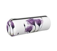 Tcoay Pencil Case Leather Cosmetic Pouch Bag Portable Pencil Pouch with Silver Zipper,Lavender Purple Hope Flowers
