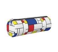Tcoay Pencil Case Leather Cosmetic Pouch Bag Portable Pencil Pouch with Silver Zipper,Mondrian Minimalist De Stijl Modern Art