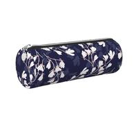 Tcoay Pencil Case Leather Cosmetic Pouch Bag Portable Pencil Pouch with Silver Zipper,Navy Blue Magnolia Flowers