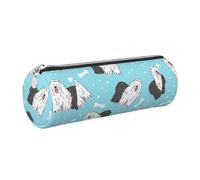 Tcoay Pencil Case Leather Cosmetic Pouch Bag Portable Pencil Pouch with Silver Zipper,Old English Sheepdog Pattern