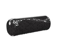 Tcoay Pencil Case Leather Cosmetic Pouch Bag Portable Pencil Pouch with Silver Zipper,Piano Black Musical Notes