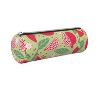 Tcoay Pencil Case Leather Cosmetic Pouch Bag Portable Pencil Pouch with Silver Zipper,Pomegranate Fruit, Lovely Pomegranate Seeds, Fruit Pattern